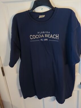 Cocoa Beach Graphic Cotton Tee - Blue w/ White Embroidery XL